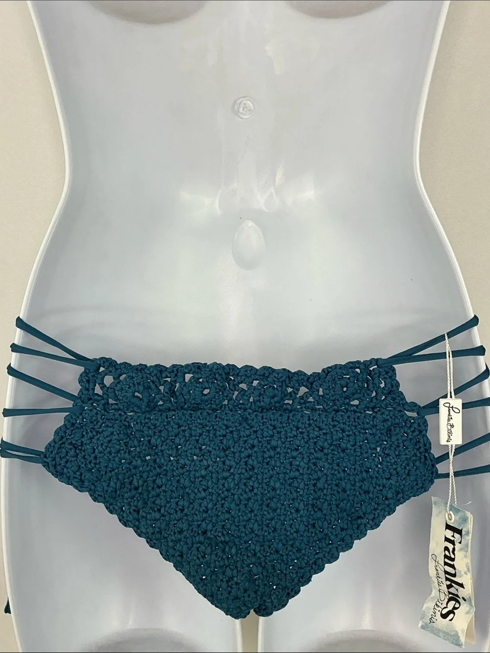 Frankie's Bikinis Crocheted Cheeky Bikini Bottom Jessie Deep Sea Blue Women's S